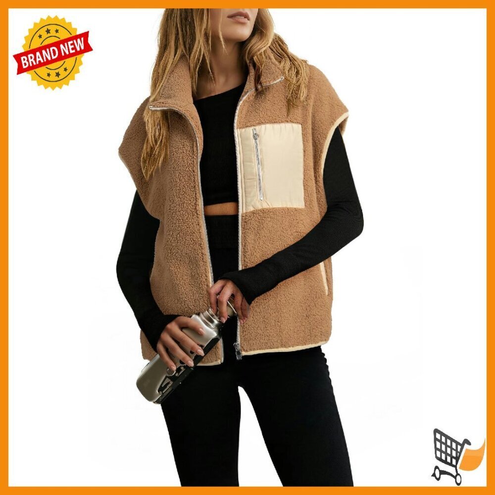 Women's Sherpa Fleece Vest Zip Up Oversized Cozy Fall Winter Layering